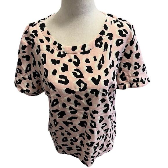 W5 Anthropologie Womens Pink Black Cheetah Print Short Sleeve Top Size Medium - Picture 6 of 9